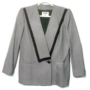 VTG Kasper Houndstooth 80s Ivy League Micro Plaid Double Breasted Blazer Rayon 8